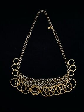VCLM Gold-Tone Hammered Circle Ring Bib Statement Necklace